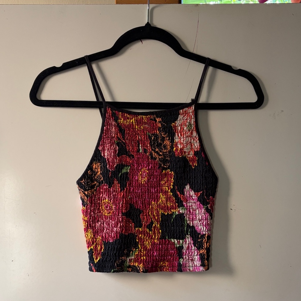 Black and Pink Floral Tank Top